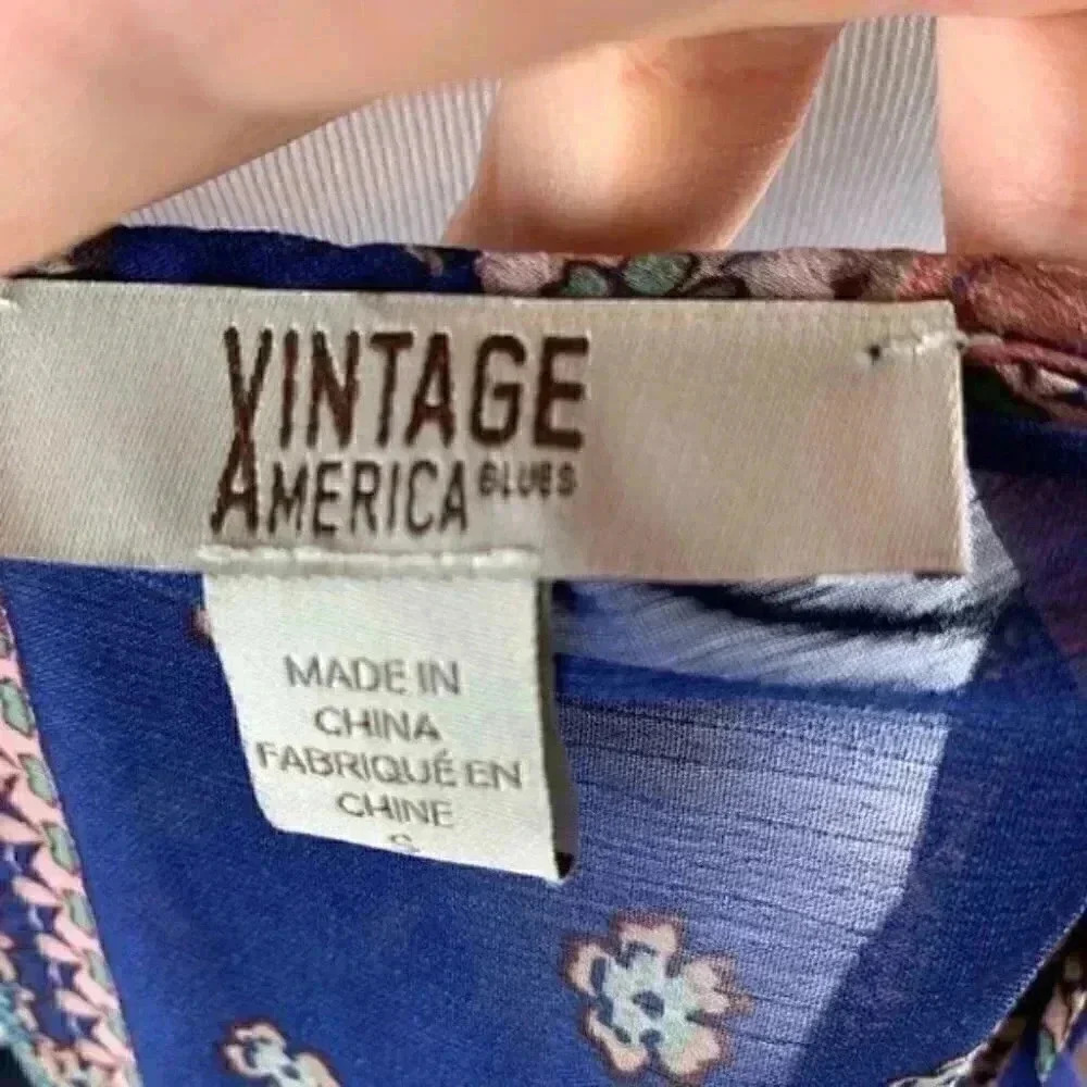 Vintage America top sz S floral Hi-Lo boho peasant - Picture 7 of 9